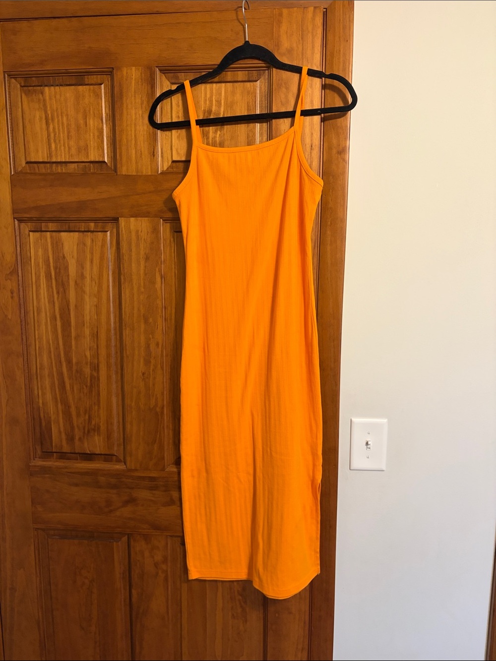 wild fable Bright Orange Ribbed Spaghetti-Strap Midi Dress